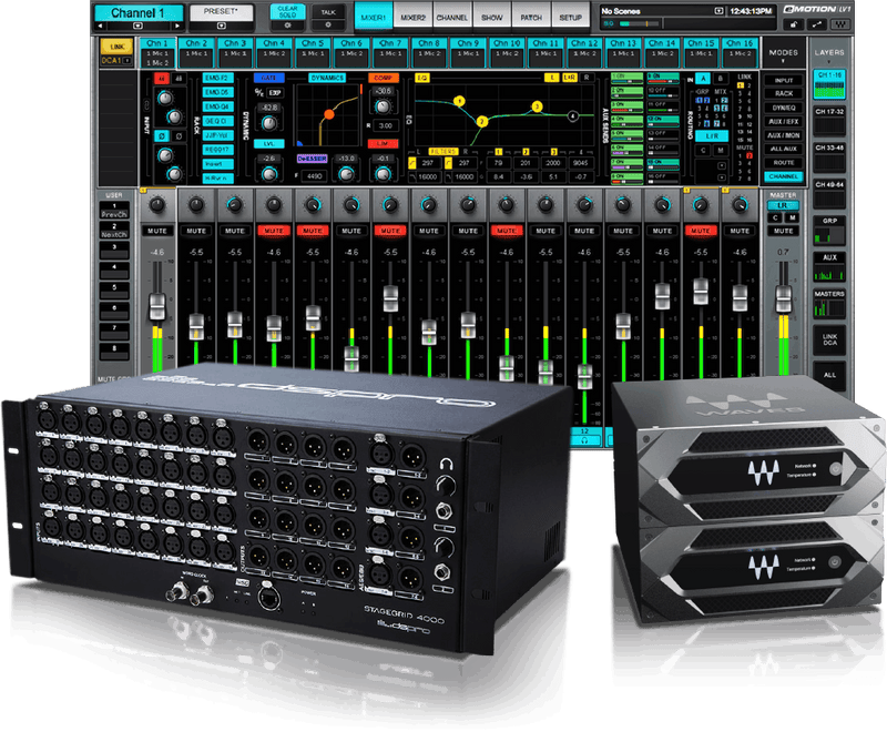 eMotion LV1 + Extreme-C Server + 32-Preamp Stagebox + Axis Scope